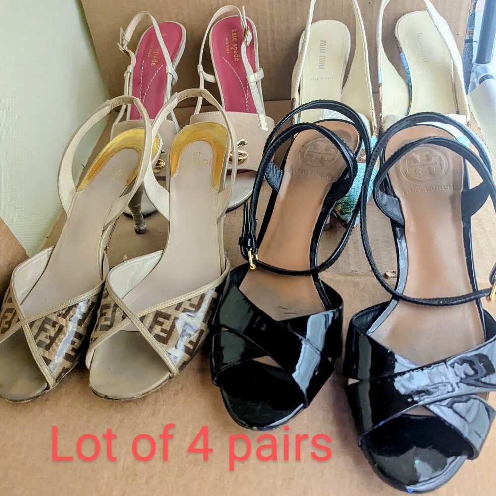 A lot of 4 pairs of heels (TORY BURCH + MIU MIU + KATE SPADE + FENDI)
